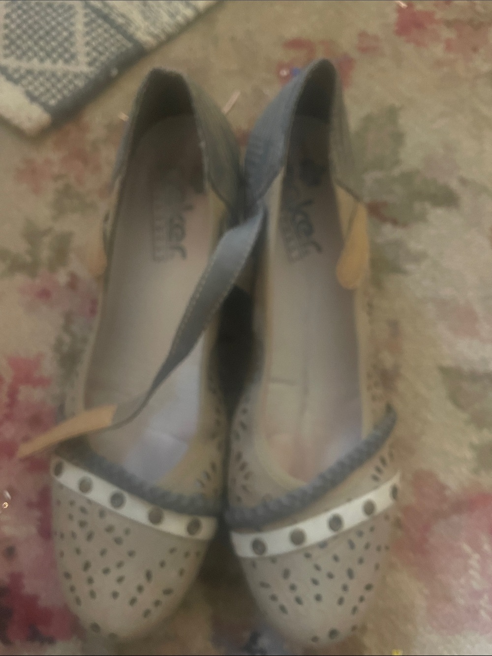 Comfortiva Taupe Perforated Flats with Studded Strap with heels